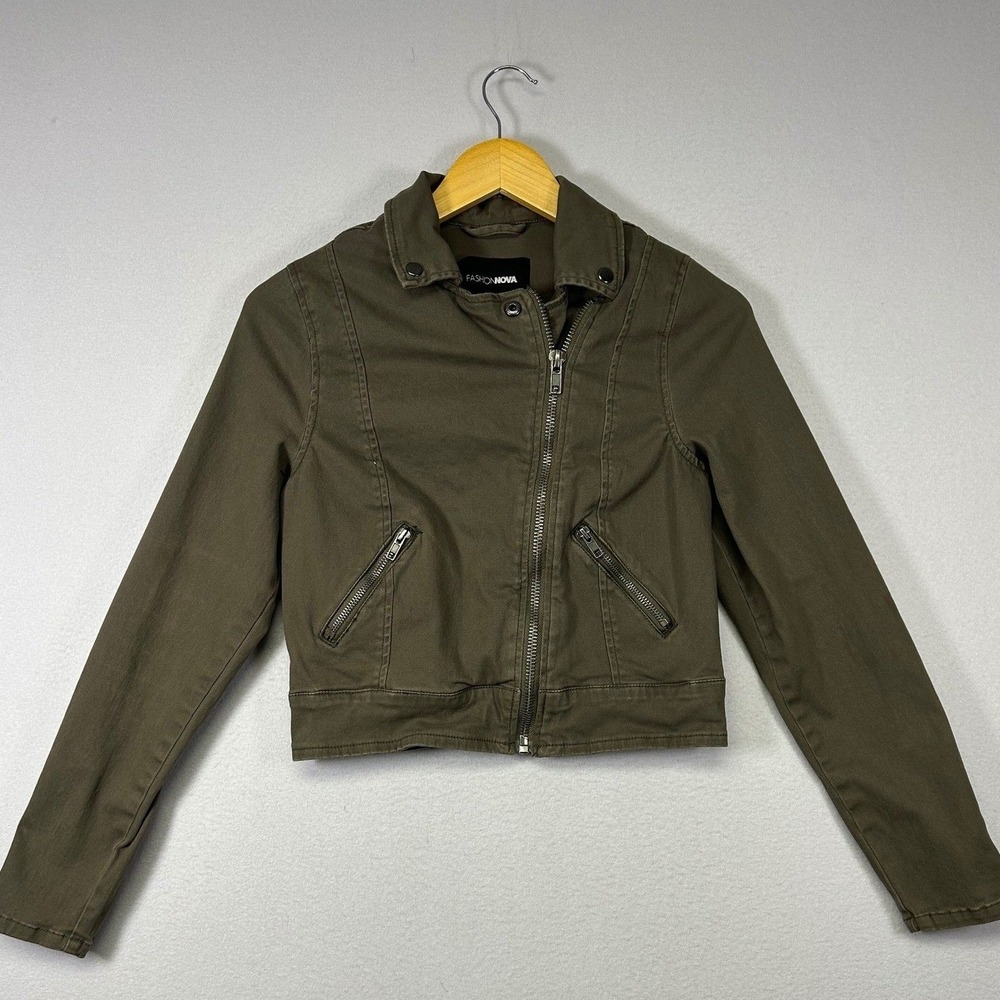 Edgy Fashion Nova Women S Olive Green Cropped Twill Moto Jacket JK21484P-FN